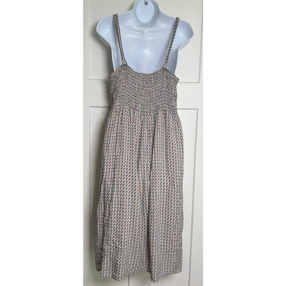 Superfoxx Square Neck Midi Dress Blue Tan Boho Size LARGE Geometric Print - Picture 2 of 14